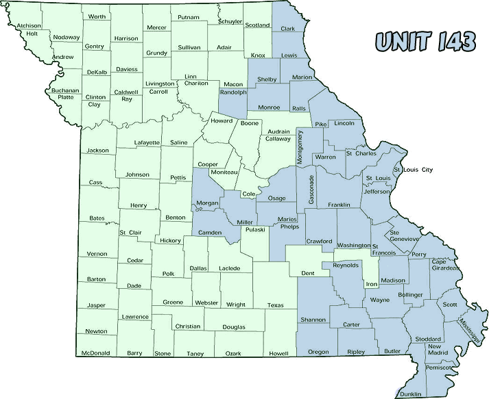Map of counties that make up Unit 143